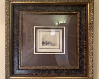CUSTOM FRAMED REMBRANDT VAN RIJN LANDSCAPE WITH A COW DRINKING (MILLENIUM) ETCHING