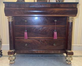 ANTIQUE 19TH CENTURY MAHOGANY CHEST OF DRAWERS WITH SLATE TOP