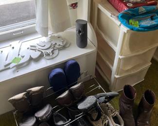 mens shoes, storage totes, wall decor