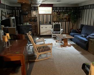 wicker, cast iron, sofa sleeper, large antique table