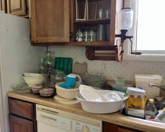glasses, old bowls, pyrex