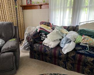 sofa, blankets, recliner, afghans