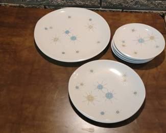 Franciscan "Atomic Starburst" pattern serving plates and salad plates.