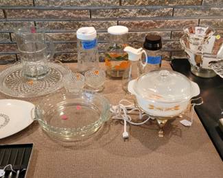 Pitchers, pie plates, vintage juice containers and tang pitchers.