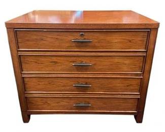 LEXINGTON HOME BAYSHORE FILE CHEST $475
Although appearing as four drawers with metal/faux leather pulls, this is actually two file drawers which accommodate letter or legal files and is easily accessible on ball bearing slides with anti-tip prevention. Bottom drawer is lockable. Measures 30"x35"x22".