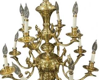 LARGE VINTAGE SOLID BRASS 12 ARM CHANDELIER $325
Large Vintage Solid Brass 12 Arm Chandelier. PROVENANCE: From the Historic Charleston Gas Light Company Building that was located at 141 Meeting Street in Charleston. Constructed 1876-78. Edward Brickell White, architect. Built and designed for the Charleston Gas Light Company. Part of a large group of lighting from the Charleston Gas light company building we will be offering this auction. Measures 34"x30". Total weight 37 lbs.