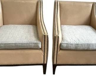 OLY STUDIO LEATHER & CUSTOM UPHOLSTERY ARMCHAIRS $1,200
Custom Oly Studio Benjamin Leather Armchairs. Measures 31"x31"x31", Seat Height 18"