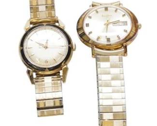 2 VTG BULOVA & GIRARD PERREGAUX GYROMATIC MENS WATCHES $300
1- 1977 Bulova Calendar automatic 23 j 10k rolled gold plate, speidel band., runs. 2- Vintage Girard Perregaux Gyromatic Self Winding Automatic 17 Jewels Swiss. speidel band, runs