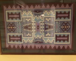 Rare Navajo Rug / Tapestry, unusual colors, framed under glass