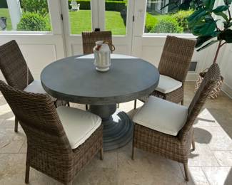 Outdoor Concrete Dining Table with 5 Dining Chairs with Sunbrella Cushions