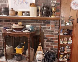 Crocks, Jugs, antique pottery, sadd irons,
