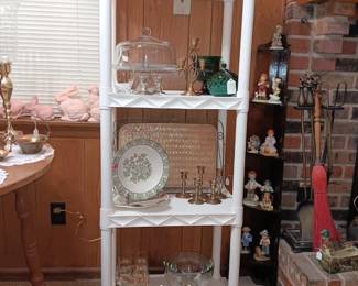 narrow corner cabinet, brass, pattern glass