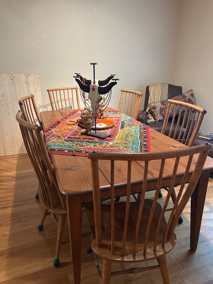 Large all wood made in Texas David Marsh dining table with chairs