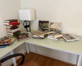 L shaped white/glass desk