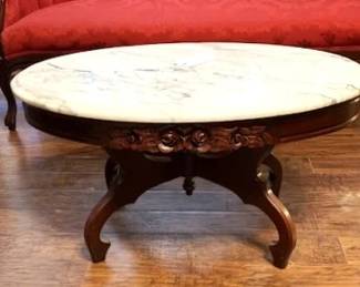 Carved rosewood marble-top table