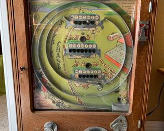 Antique Steeple Chase penny arcade game with coins