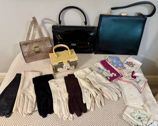 Vintage handbags, gloves and hankies