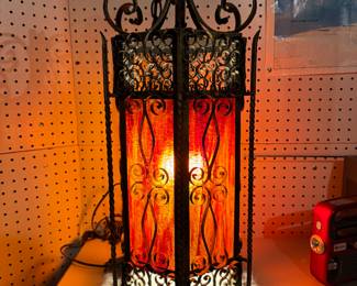 Over 2 ft tall! Wrought iron and stained glass pendant lamp from the 60’s!