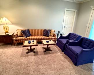 1970’s living room. Sofa, chairs, tables