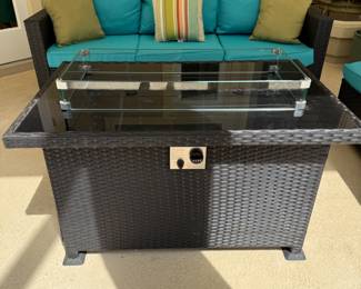 Fireplace , faux wicker couch