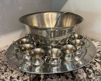Pewter punch bowl set