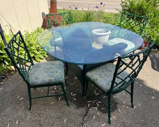 Wicker patio table and iron patio chairs.....