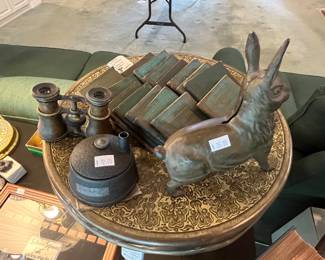 Vintage cast iron rabbit bank, antique opera glasses & more!