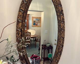 Stunning oval, carved filagree mirror