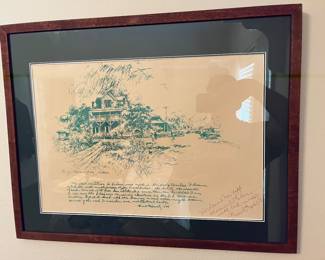 LOCAL HISTORY: Drawing of the C.L. Thurmond Building, Victoria Texas, by BUCK SCHIWETZ & SIGNED.