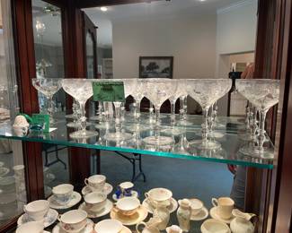 Collection of etched champaign glasses