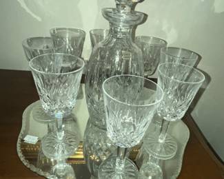 WATERFORD "LISMORE" DECANTER & 8 GLASSES