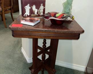 Gorgeous antique Eastlake lamp table w/ granite top