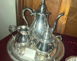 SILVER 3pc TEA SET w/ TRAY