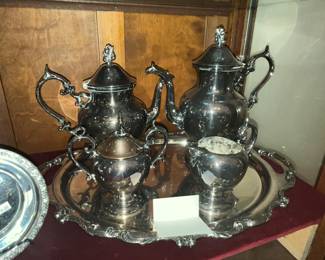 SILVER 4pc TEA SET w/ TRAY