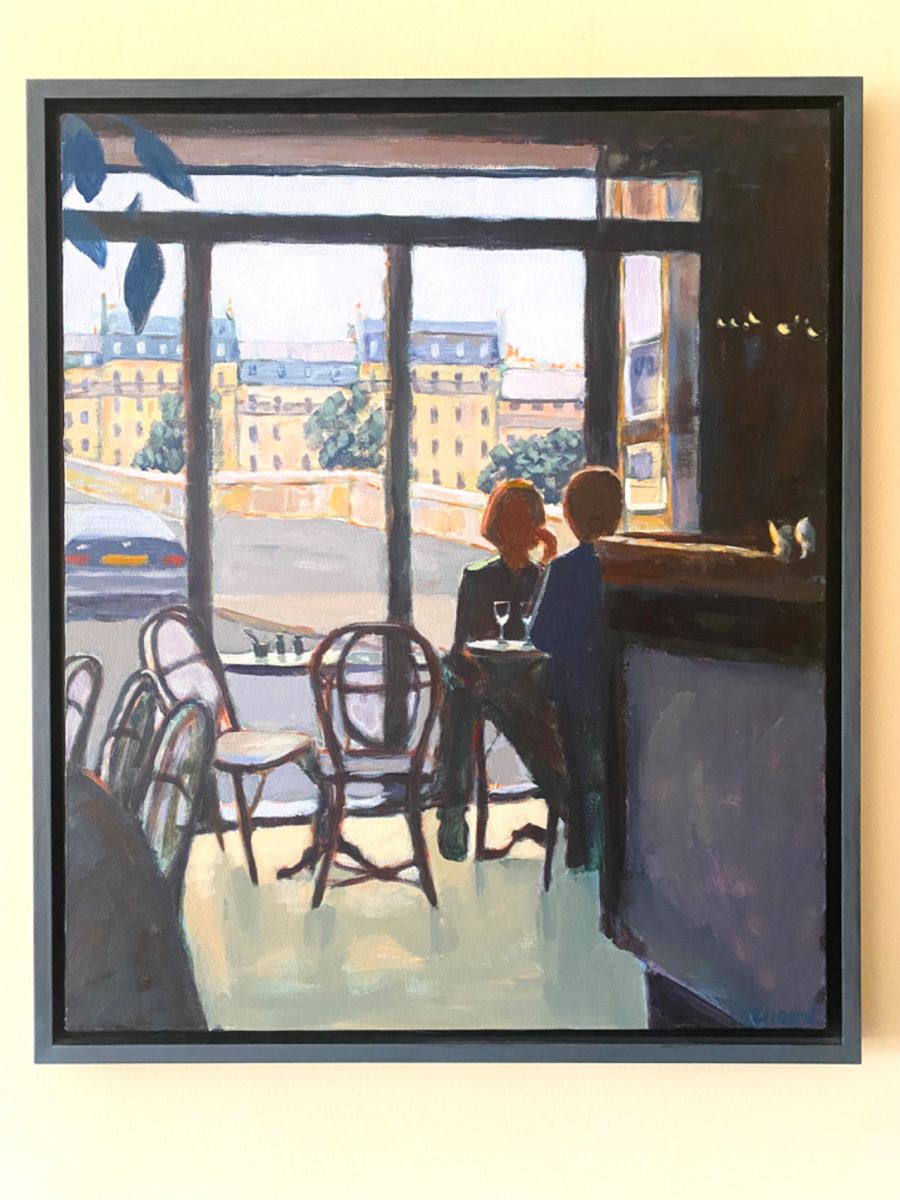 Signed (signature illegible) oil on canvas/cafe scene