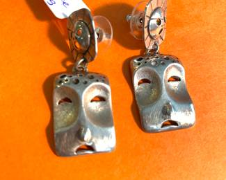 Native Alaskan Aleut Denise Wallace Sterling Silver Tribal Mask Earrings