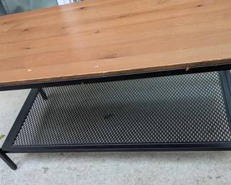 Coffee Table Wooden Top and Metal Stand with Shelf Below