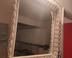 Vintage White Wicker Wall Mirror