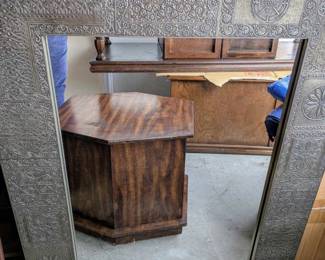 Hand Tooled Metal Framed Wall Mirror