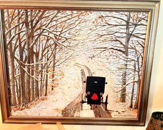 Local Artist Carol Connelly Pletz Amish Buggy Framed Original