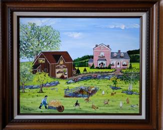 Betsy Ross Koller 1943 Well Listed Original Oil on Board Primitive Painting 1990 “Stoney Hedge Farm”!