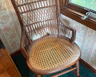 Antique Wooden Rocking Chair Rattan/Cane Seat & Weaved Wicker Back!