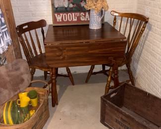 Vtg. Double Drop Leaf Table & 2 Chairs