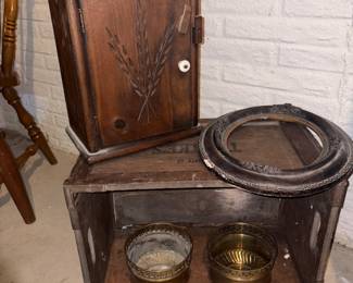 Primitive Hand Carved Wood Cabinet