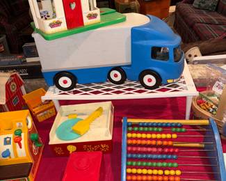 Vintage Toys! Including Little Tikes Blue Semi Truck & 1971 Fisher Price Music Box W/Discs Works