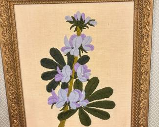 Antique Framed Embroidered "Flowers" Picture!