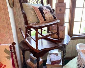 Antique Wooden Rocking Chair Rattan/Cane Seat
& Wicker Back
