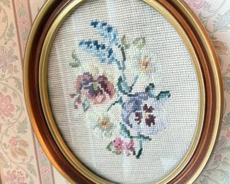 Antique Framed Embroidered "Flowers" Picture!