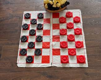Vtg Jumbo Plastic Checkers & Chess Game Set