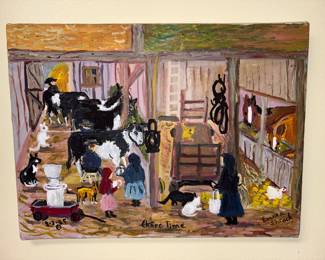American Primitive Paintings "Before Time" Signed Emma Shrock!